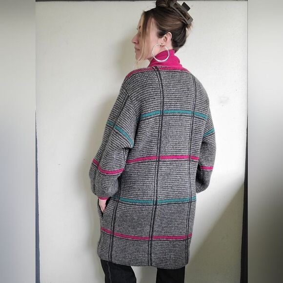 The Sandra 90s Vintage Grid Wool Zip Up Sweater L - Picture 4 of 16